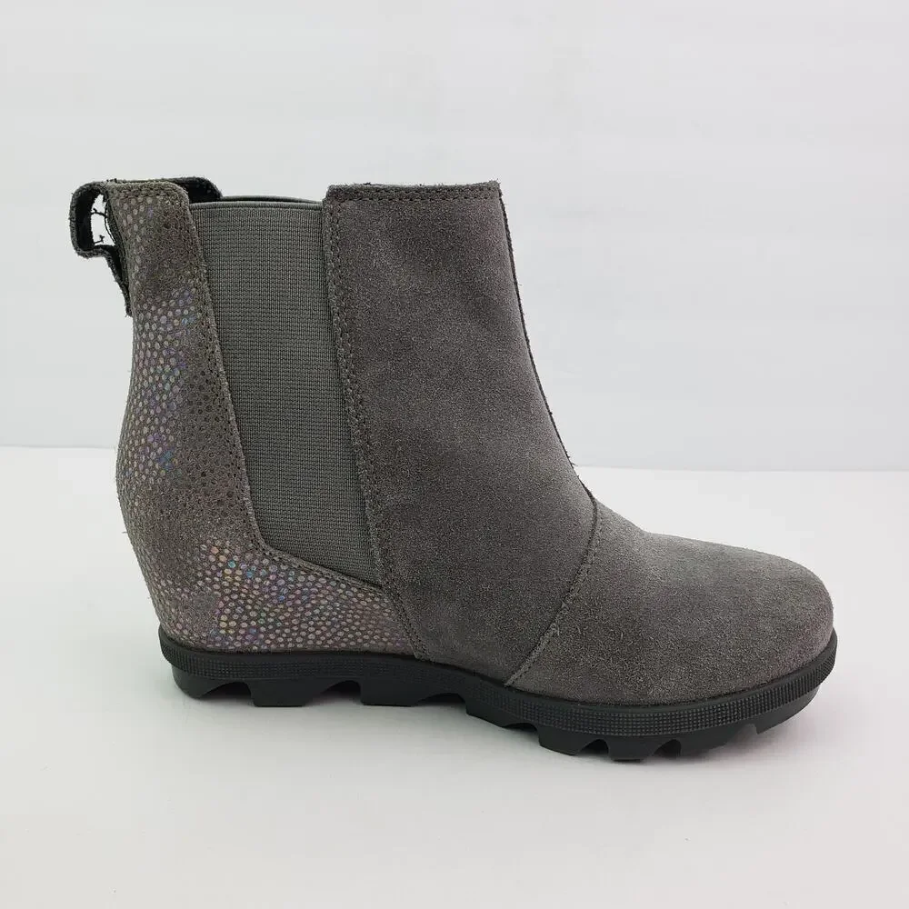 Sorel Joan Of Arctic Girls Size 3Y Gray Suede Hidden Wedge Chelsea Booties Boots